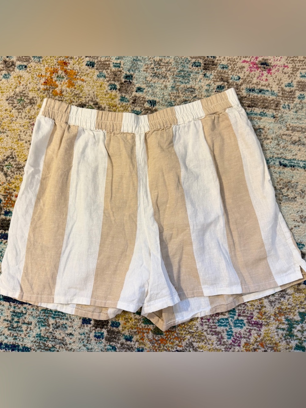 beachlunchlounge Beige and White Striped Women’s Shorts
